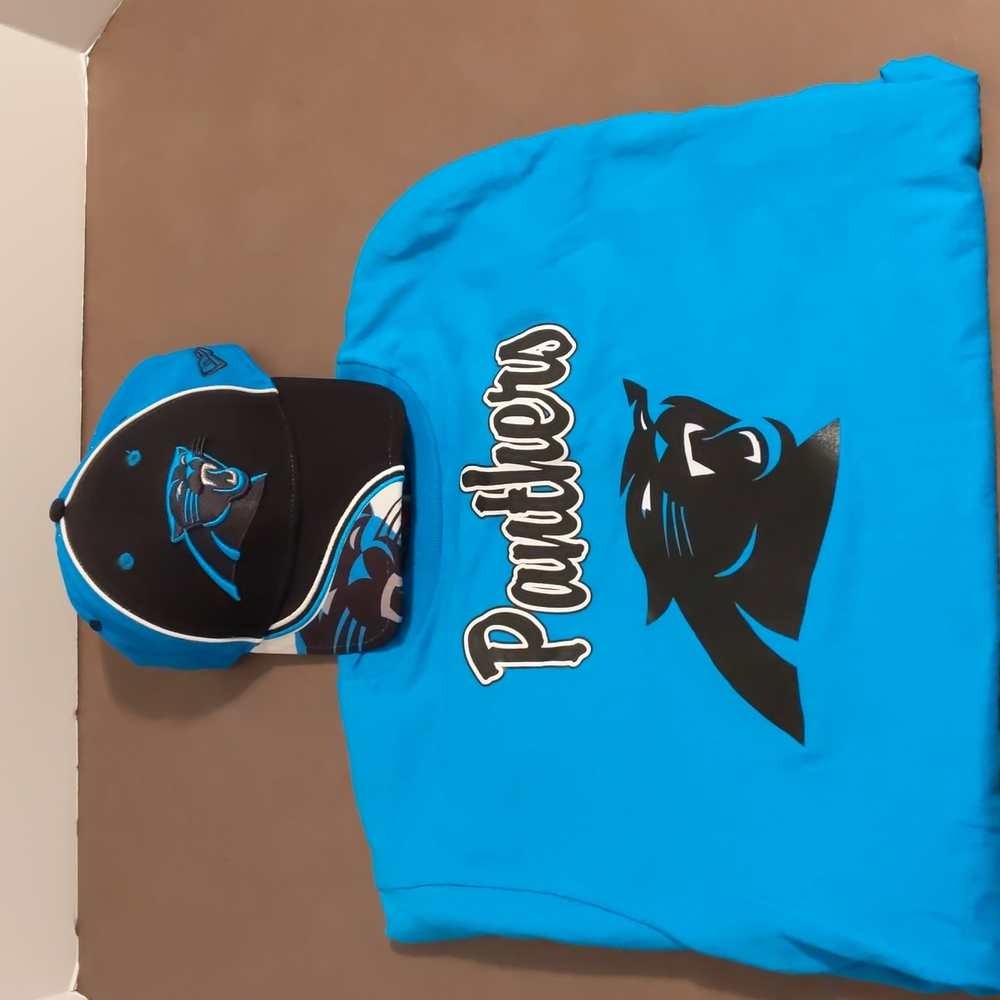 New Era Panthers NFL Hat and Panthers Short Sleeve T Shirt size Medium